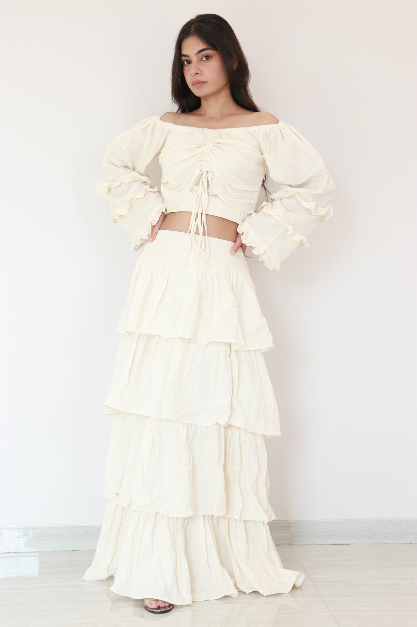 Soft, breathable frill skirt & top for resort wear.