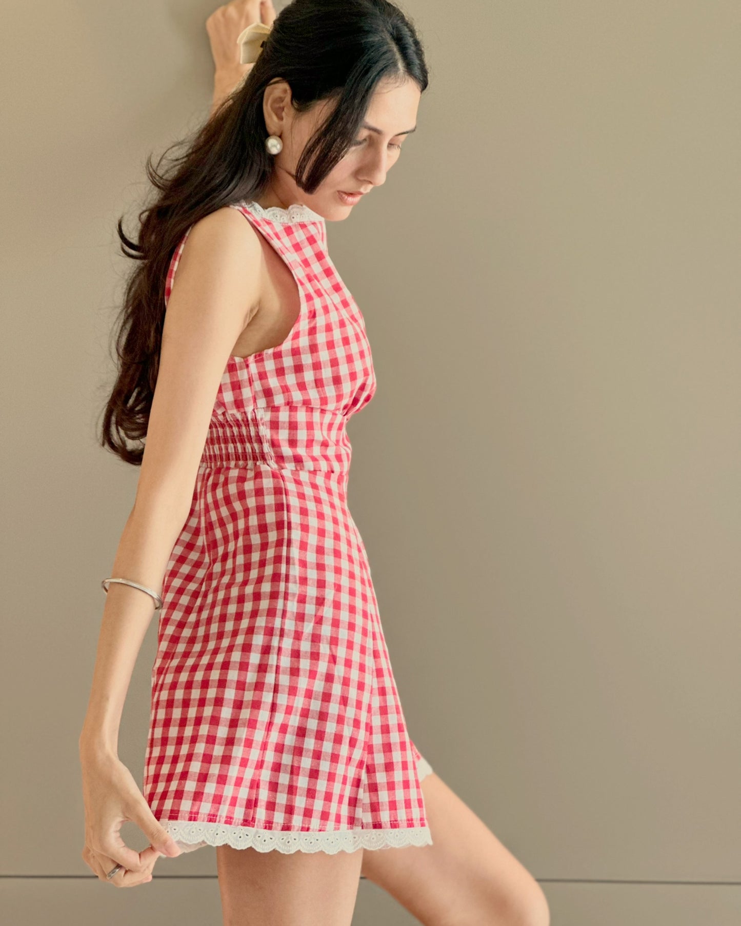 Red-berry Gingham Romper