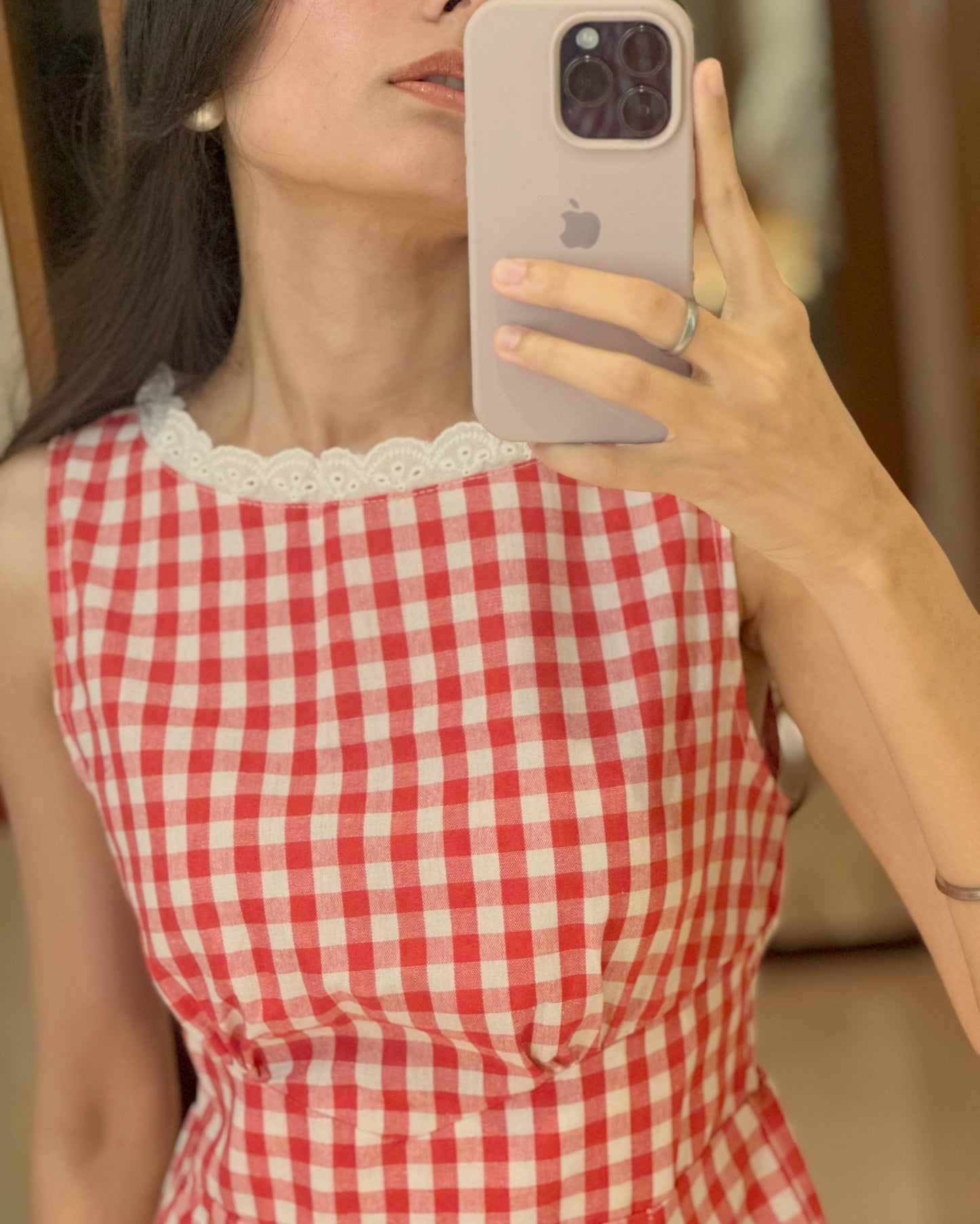 Red-berry Gingham Romper