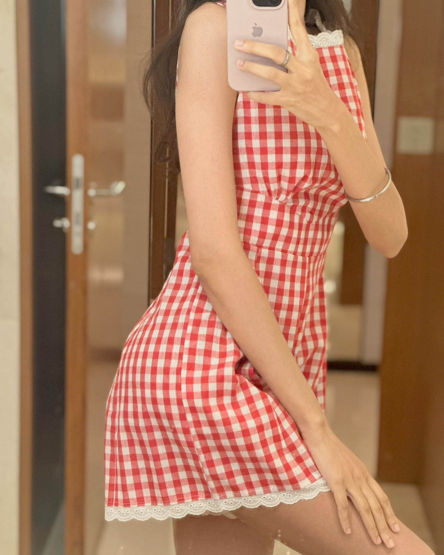 Red-berry Gingham Romper