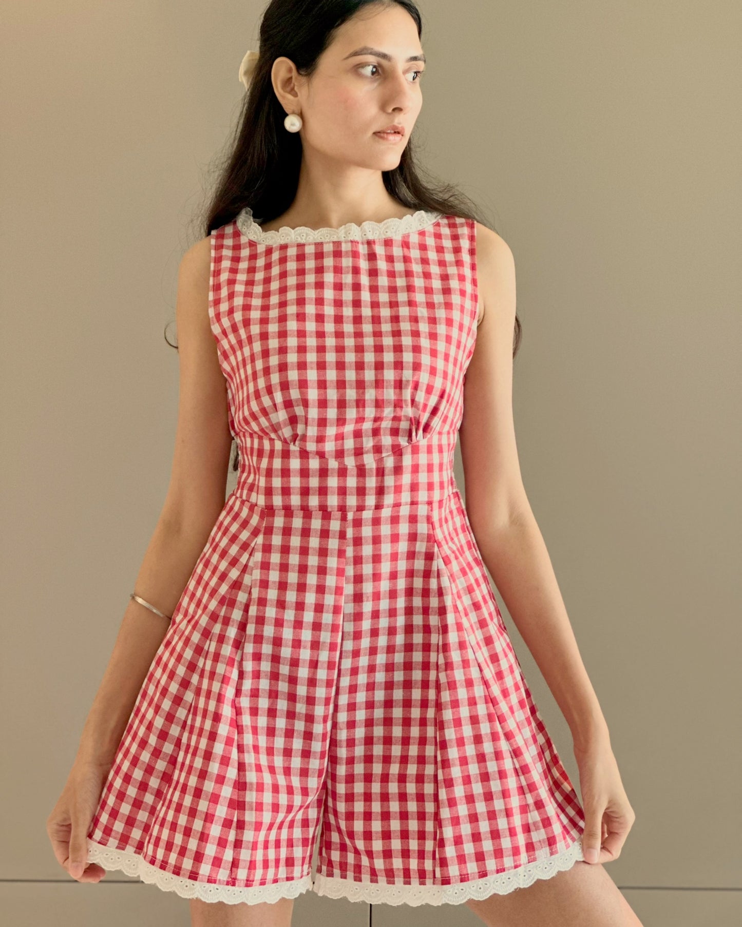 Red-berry Gingham Romper